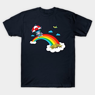 Cute Kawaii Kitty Cat Parachute On A Rainbow T-Shirt